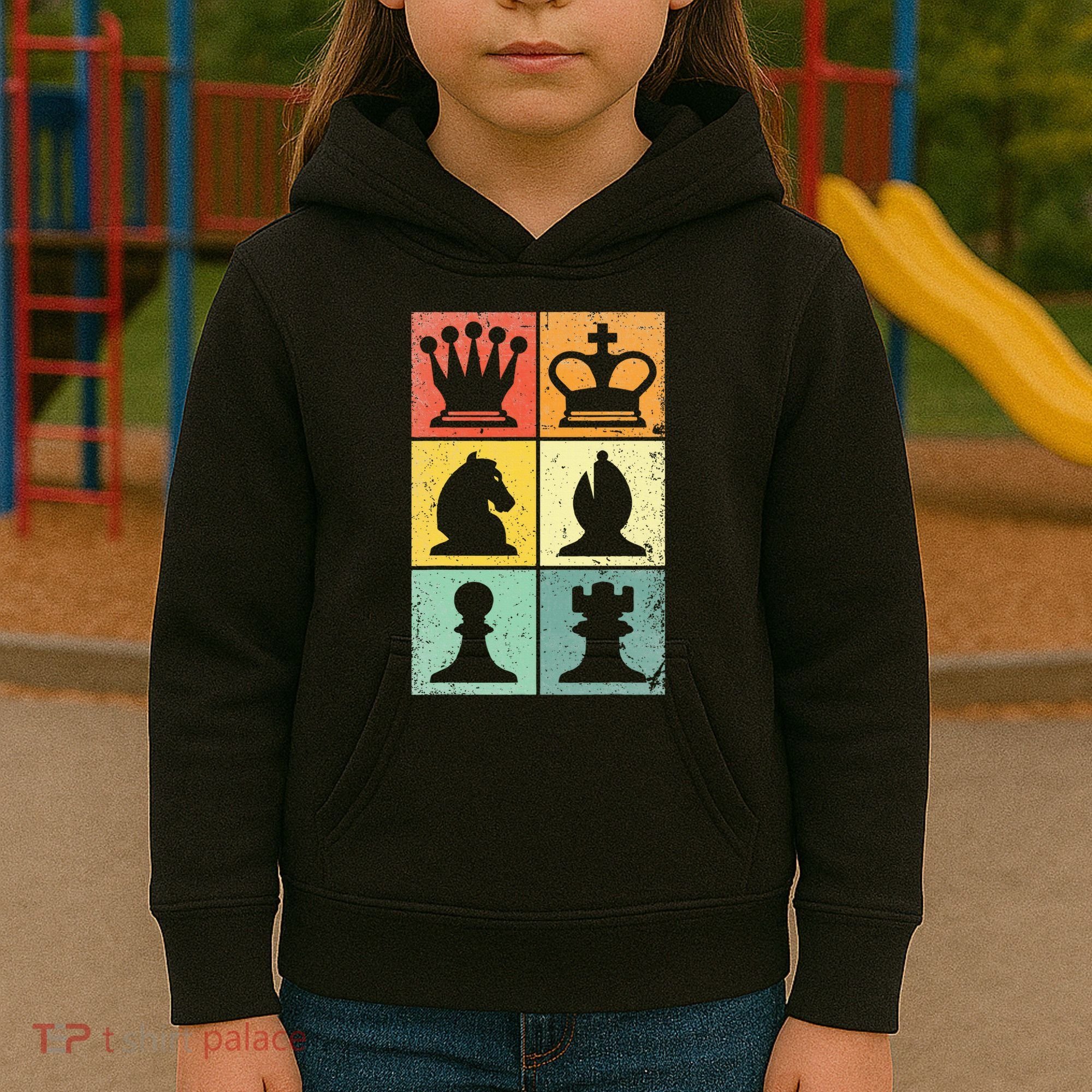 Retro Chess Player Chess Pieces Kids Hoodie