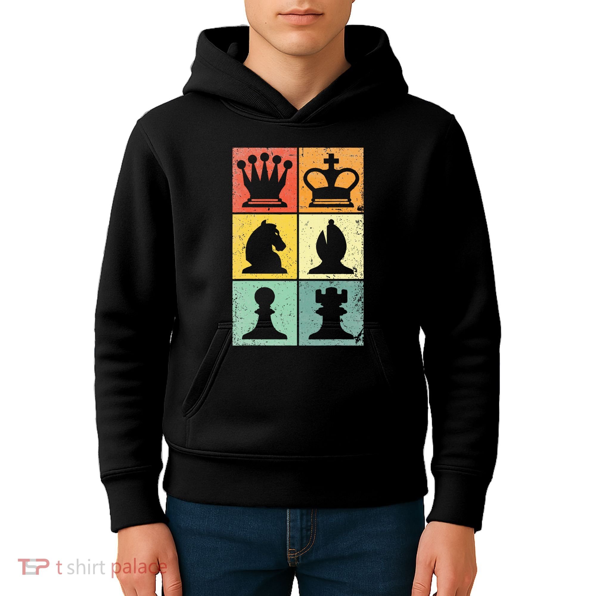Retro Chess Player Chess Pieces Kids Hoodie