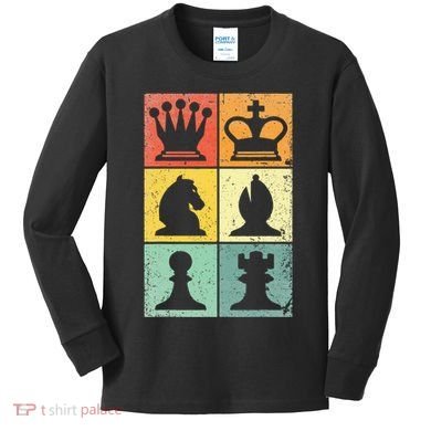 Retro Chess Player Chess Pieces Kids Long Sleeve Shirt