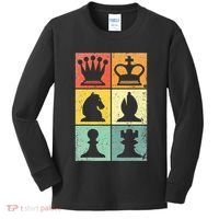 Retro Chess Player Chess Pieces Kids Long Sleeve Shirt thumb 0
