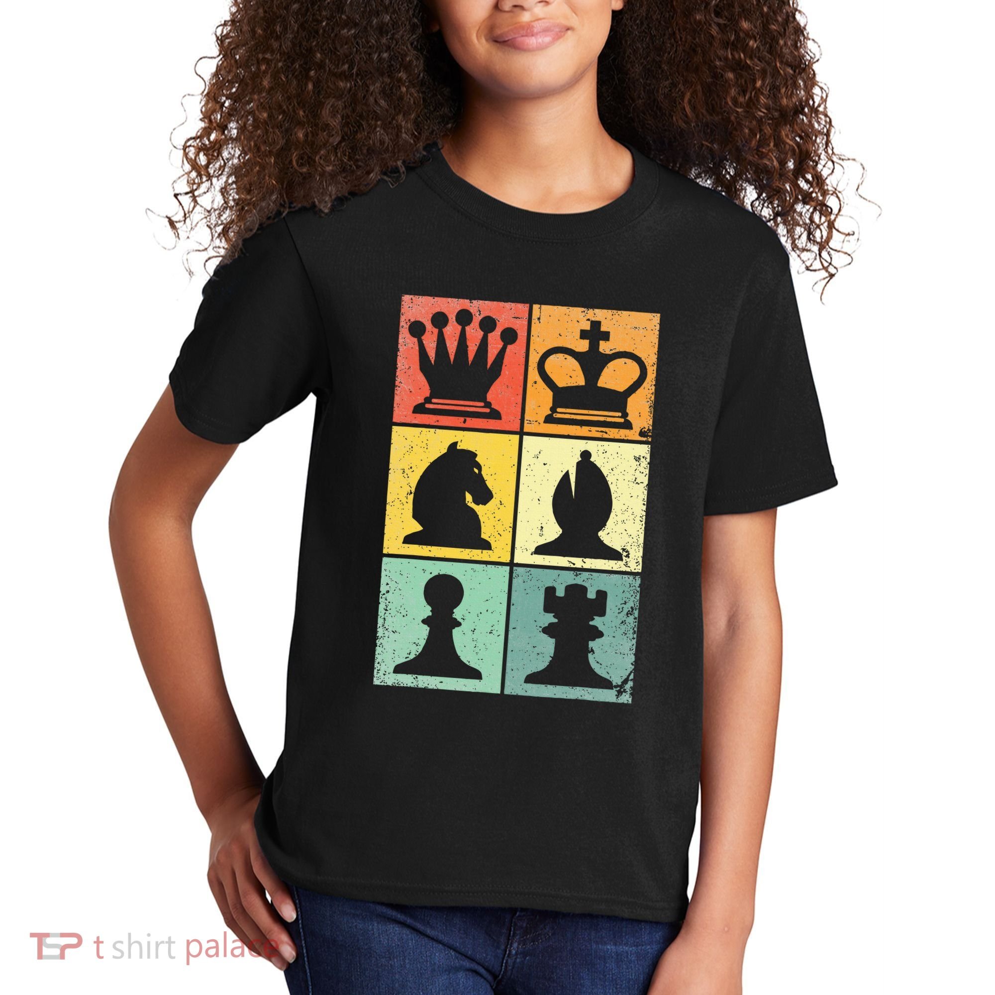 Retro Chess Player Chess Pieces Kids T-Shirt