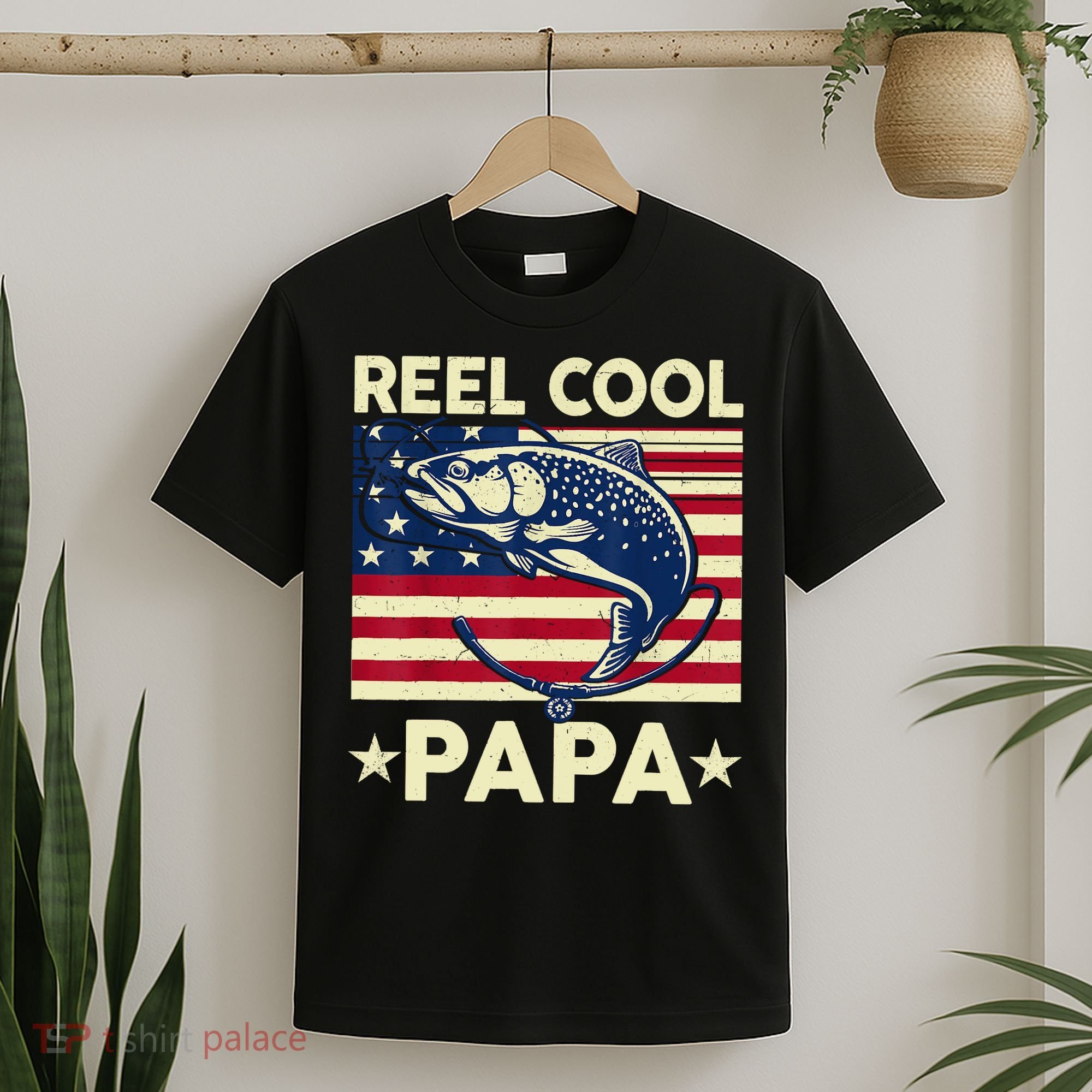 Reel Cool Papa Fathers Day Trout Fishing Gift Dad Grandpa T-Shirt
