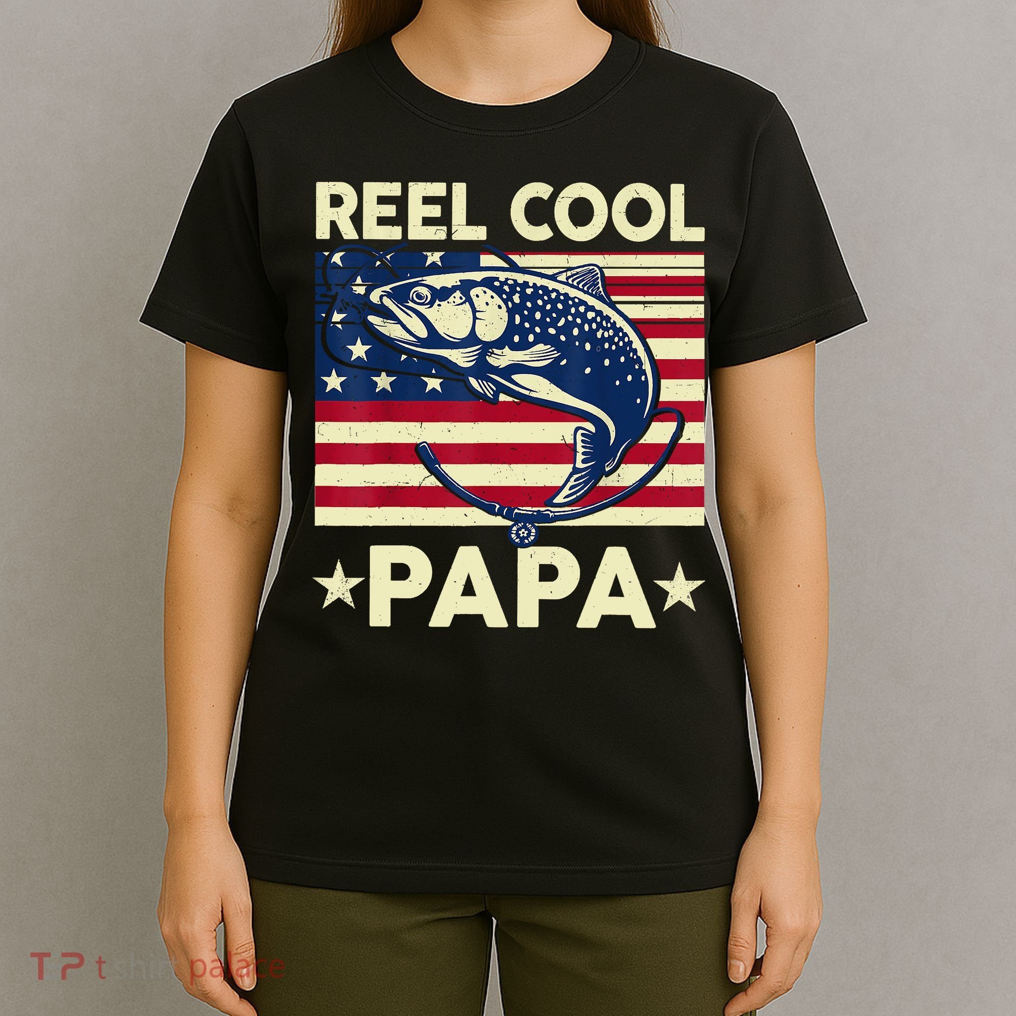 Reel Cool Papa Fathers Day Trout Fishing Gift Dad Grandpa T-Shirt