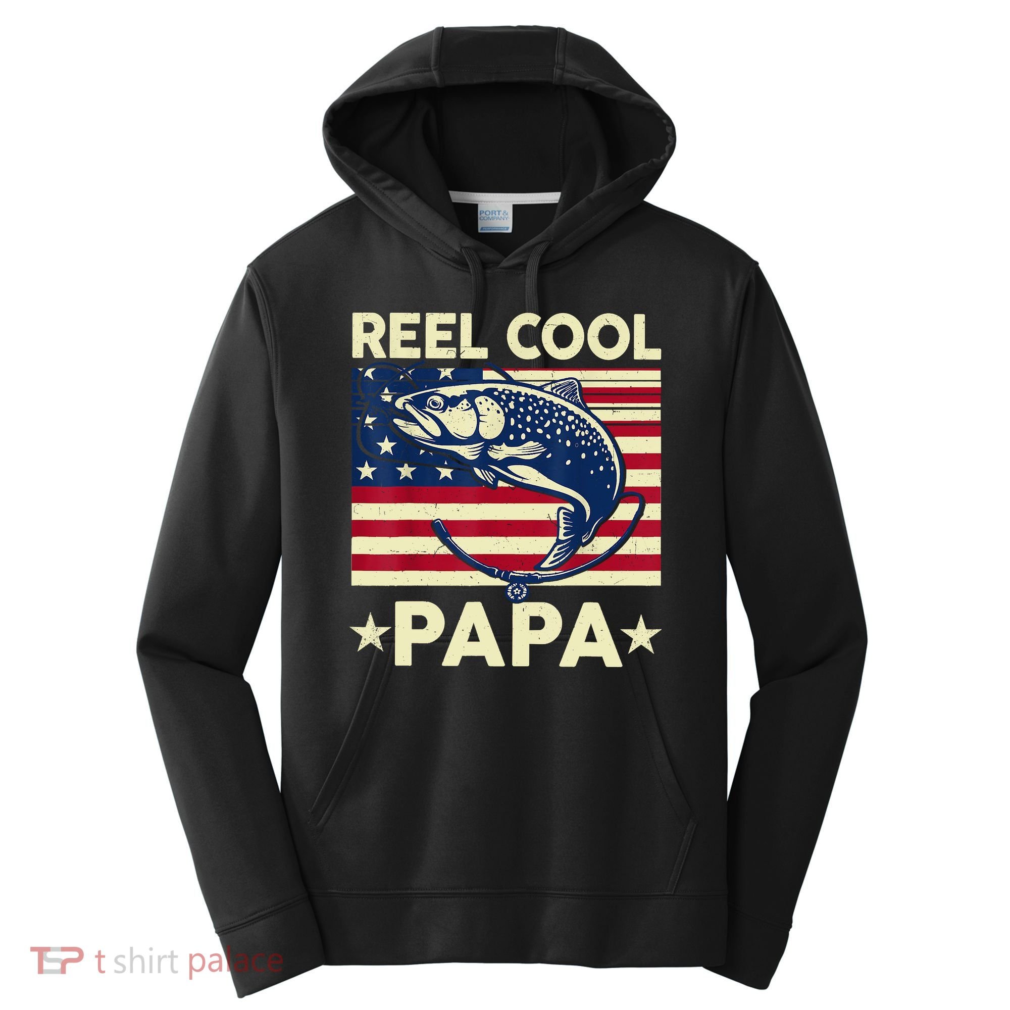 Reel Cool Papa Fathers Day Trout Fishing Gift Dad Grandpa Performance Fleece Hoodie