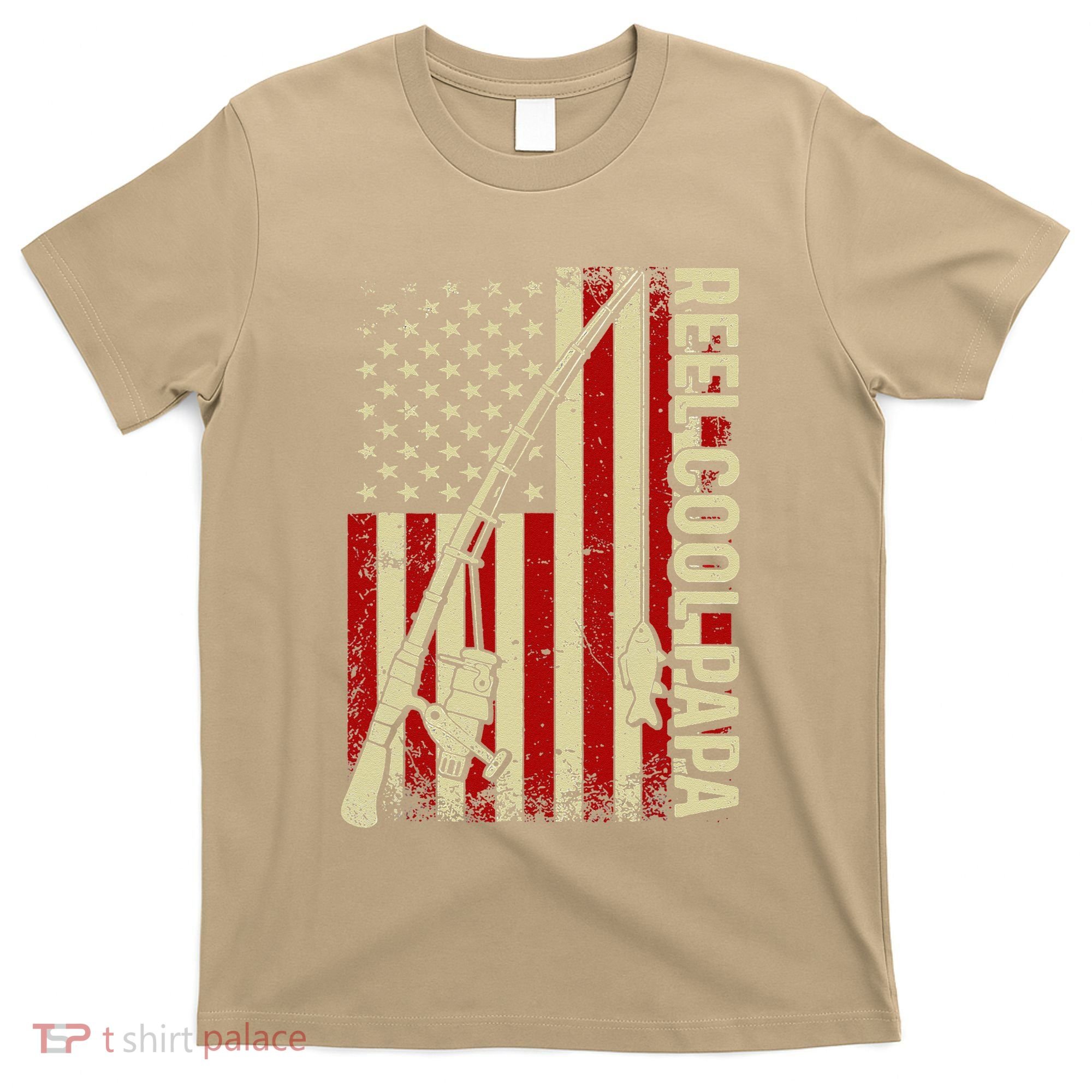 Reel Cool Papa American Flag Fishing Fathers Day Dad Vintage T-Shirt