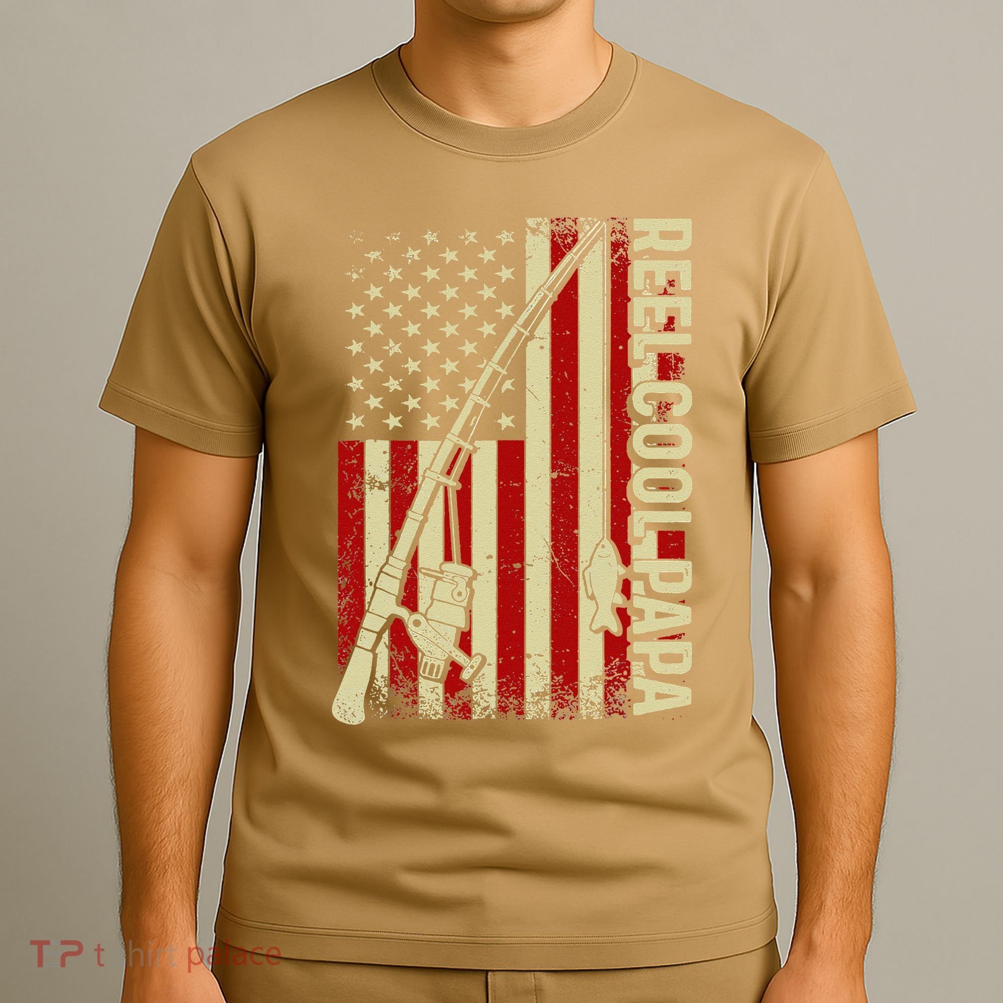 Reel Cool Papa American Flag Fishing Fathers Day Dad Vintage T-Shirt
