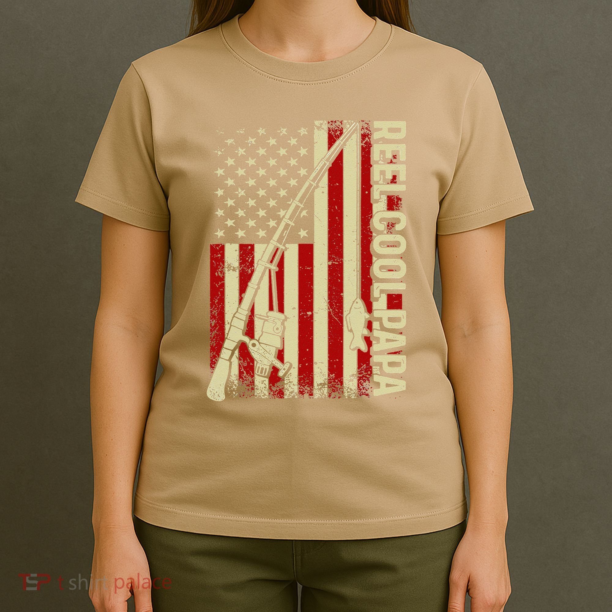 Reel Cool Papa American Flag Fishing Fathers Day Dad Vintage T-Shirt