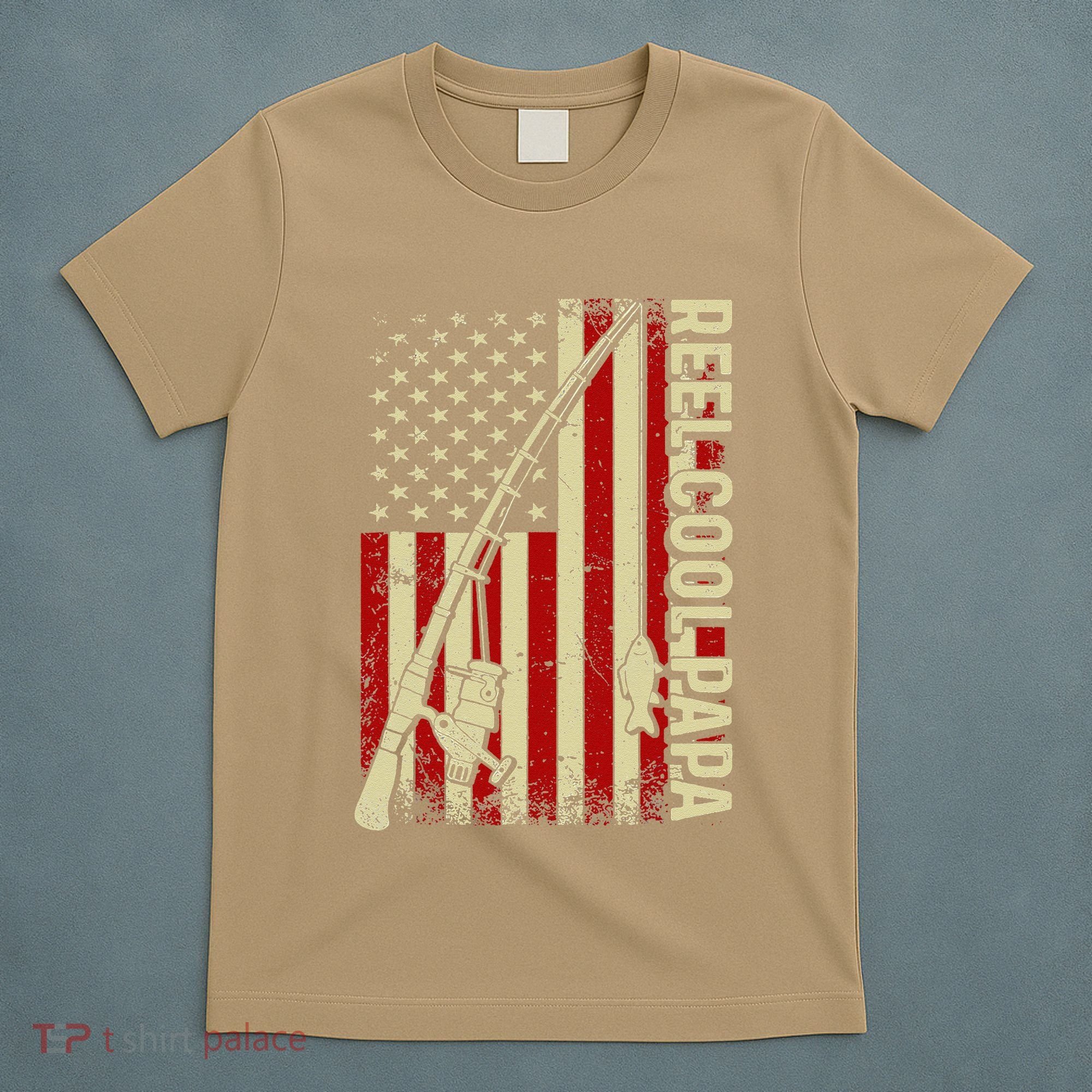 Reel Cool Papa American Flag Fishing Fathers Day Dad Vintage T-Shirt