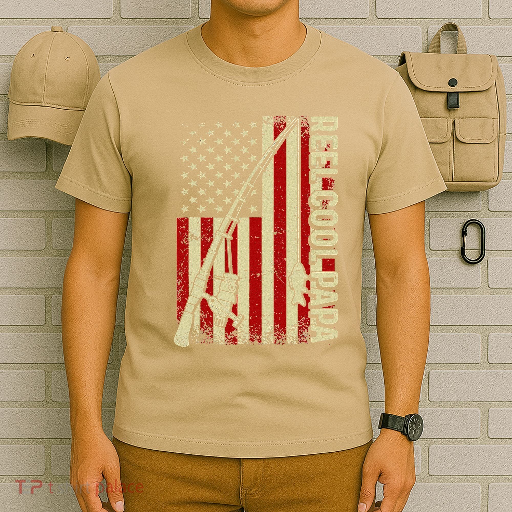 Reel Cool Papa American Flag Fishing Fathers Day Dad Vintage T-Shirt