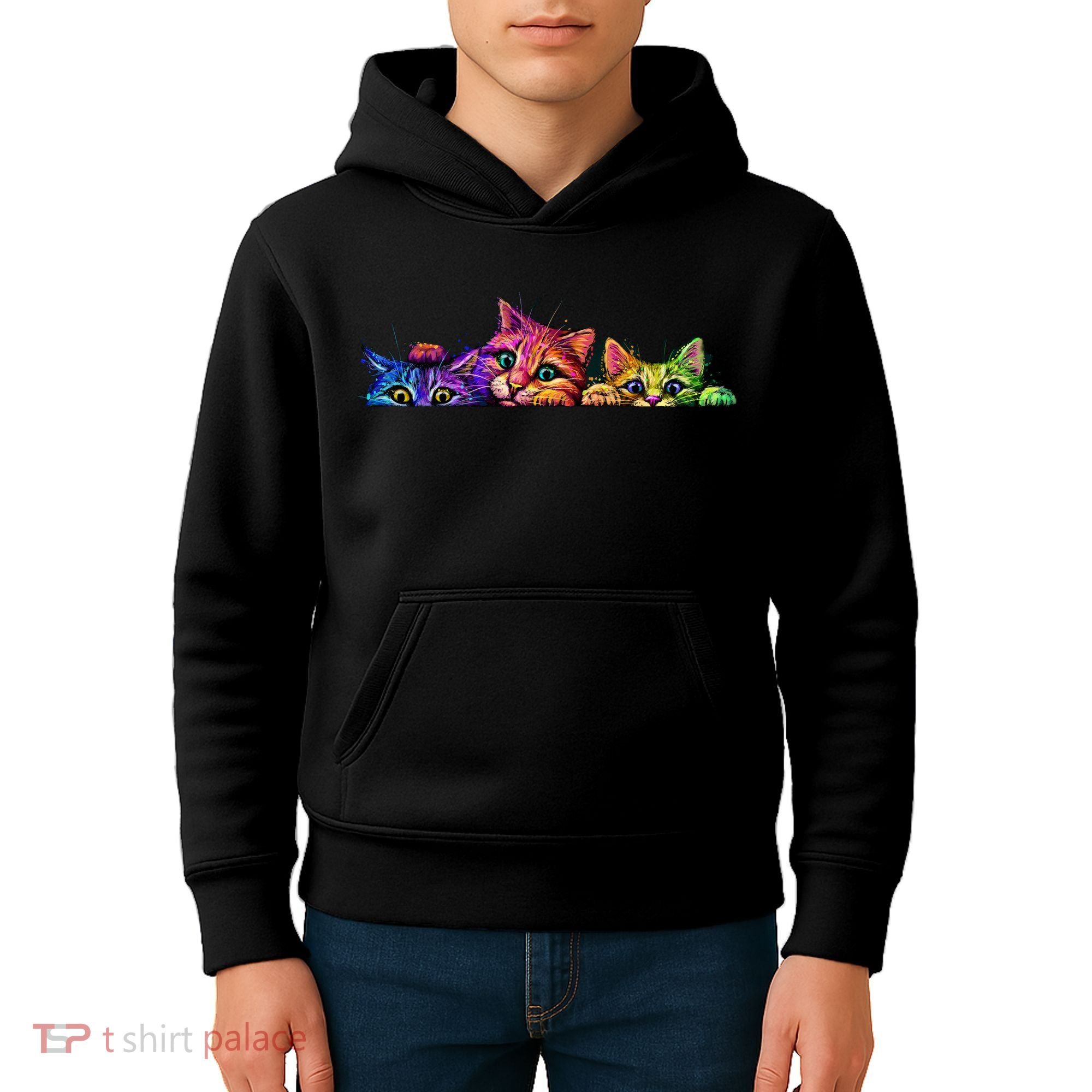 Realistic Cats Peeking Out Of Pocket Kids Hoodie