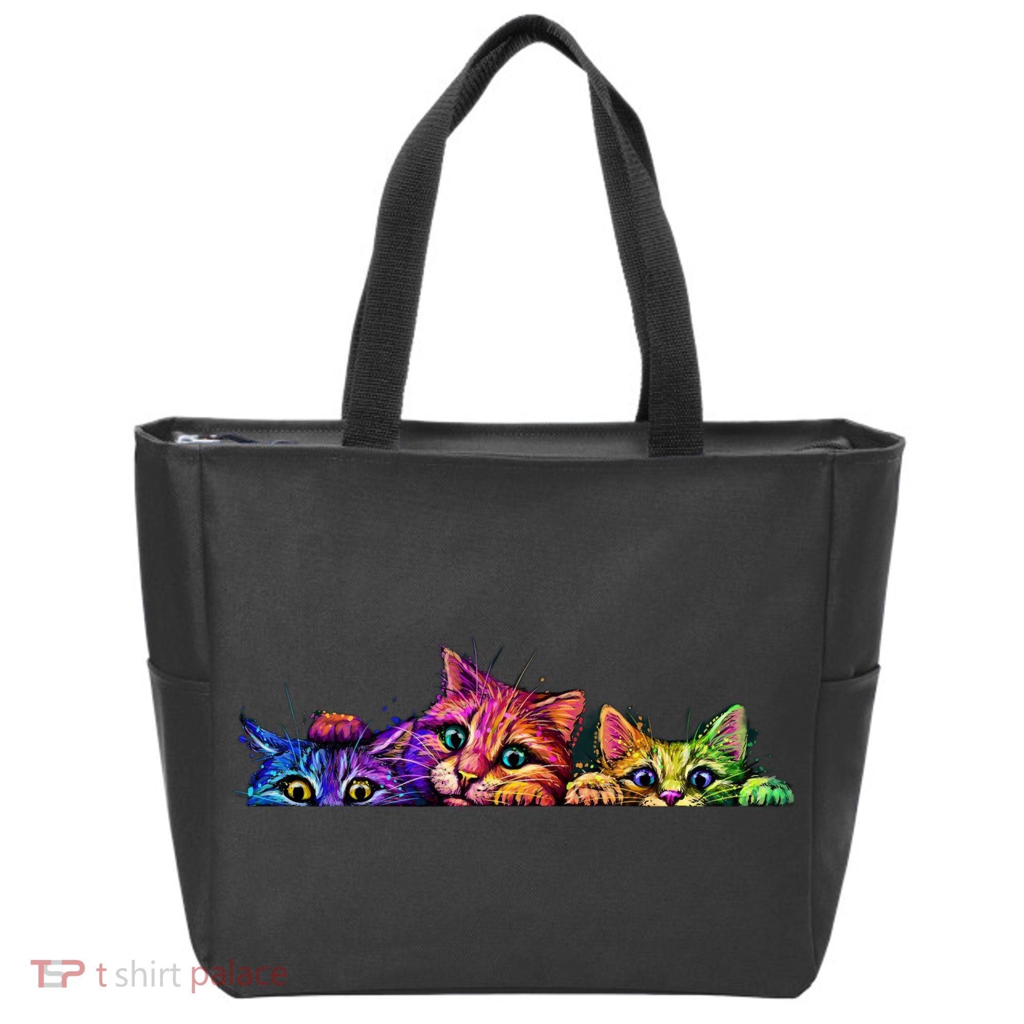 Realistic Cats Peeking Out Of Pocket Tote Bag
