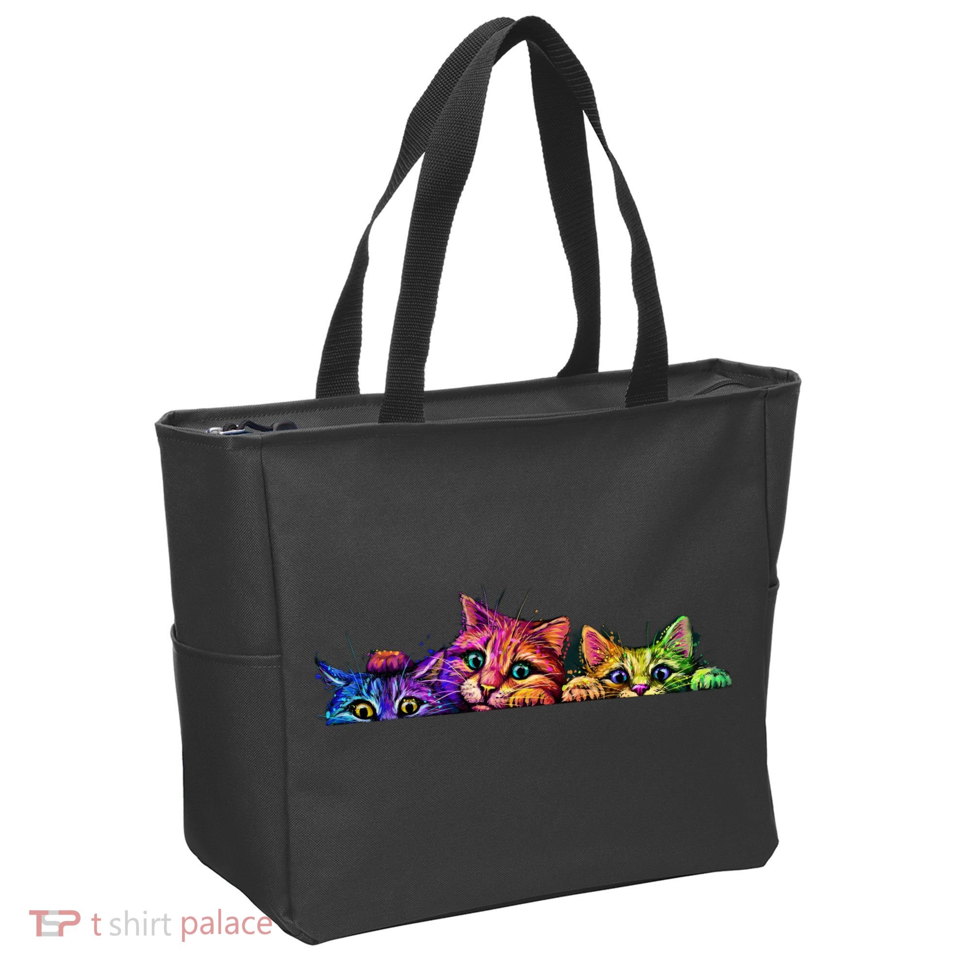 Realistic Cats Peeking Out Of Pocket Tote Bag