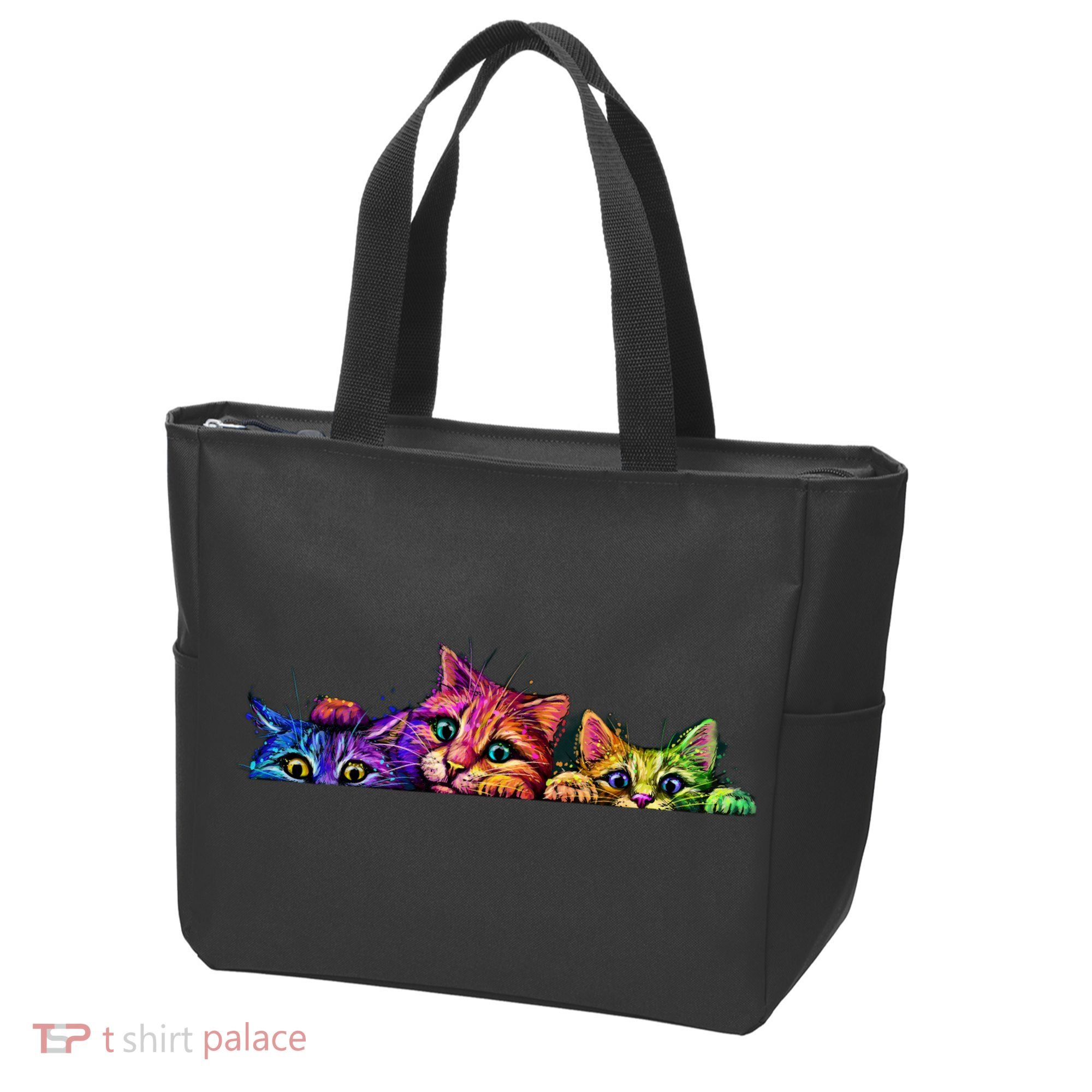 Realistic Cats Peeking Out Of Pocket Tote Bag