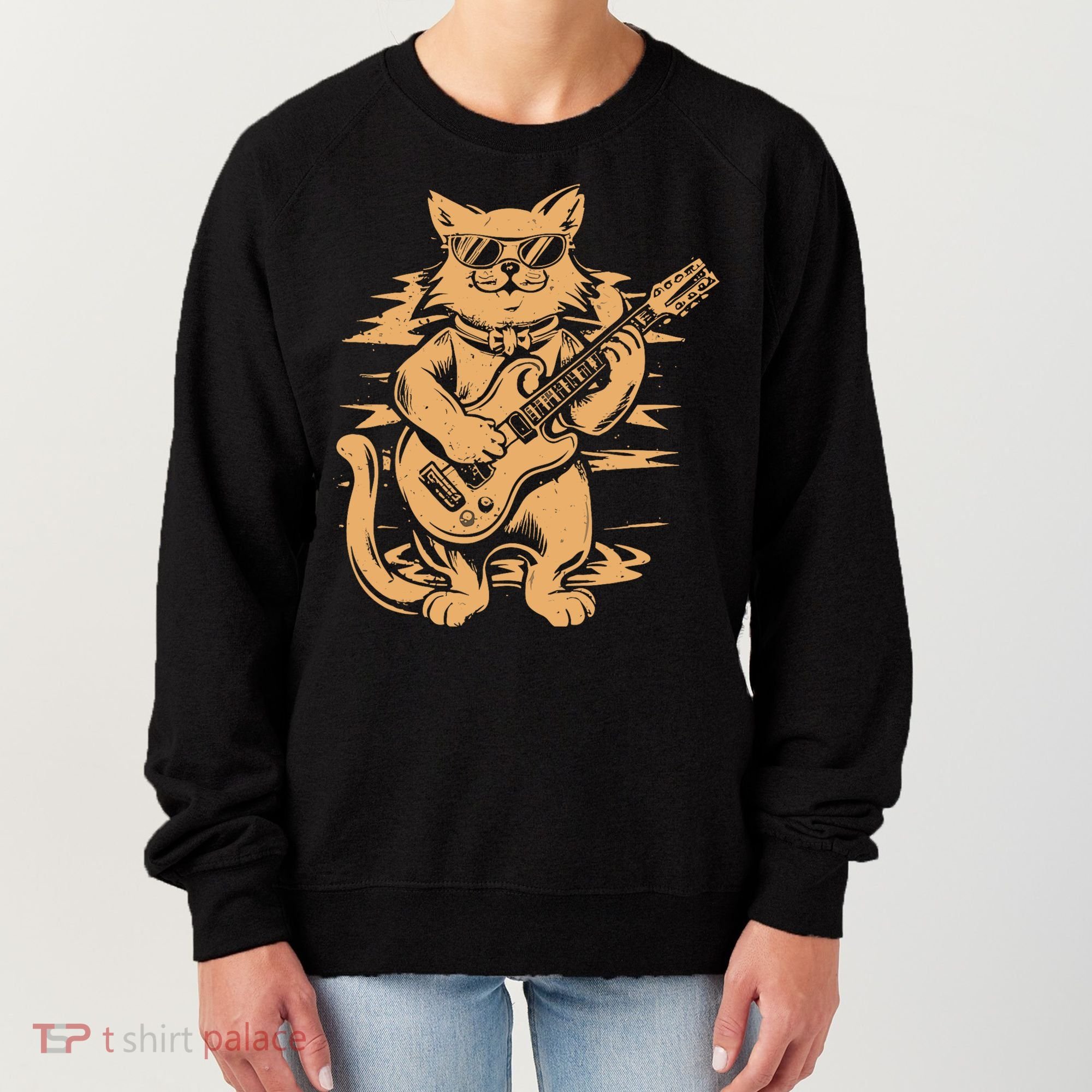 Rock Cat Playing Guitar Rock Kitty Funny Guitar Cat Women's Sweatshirt