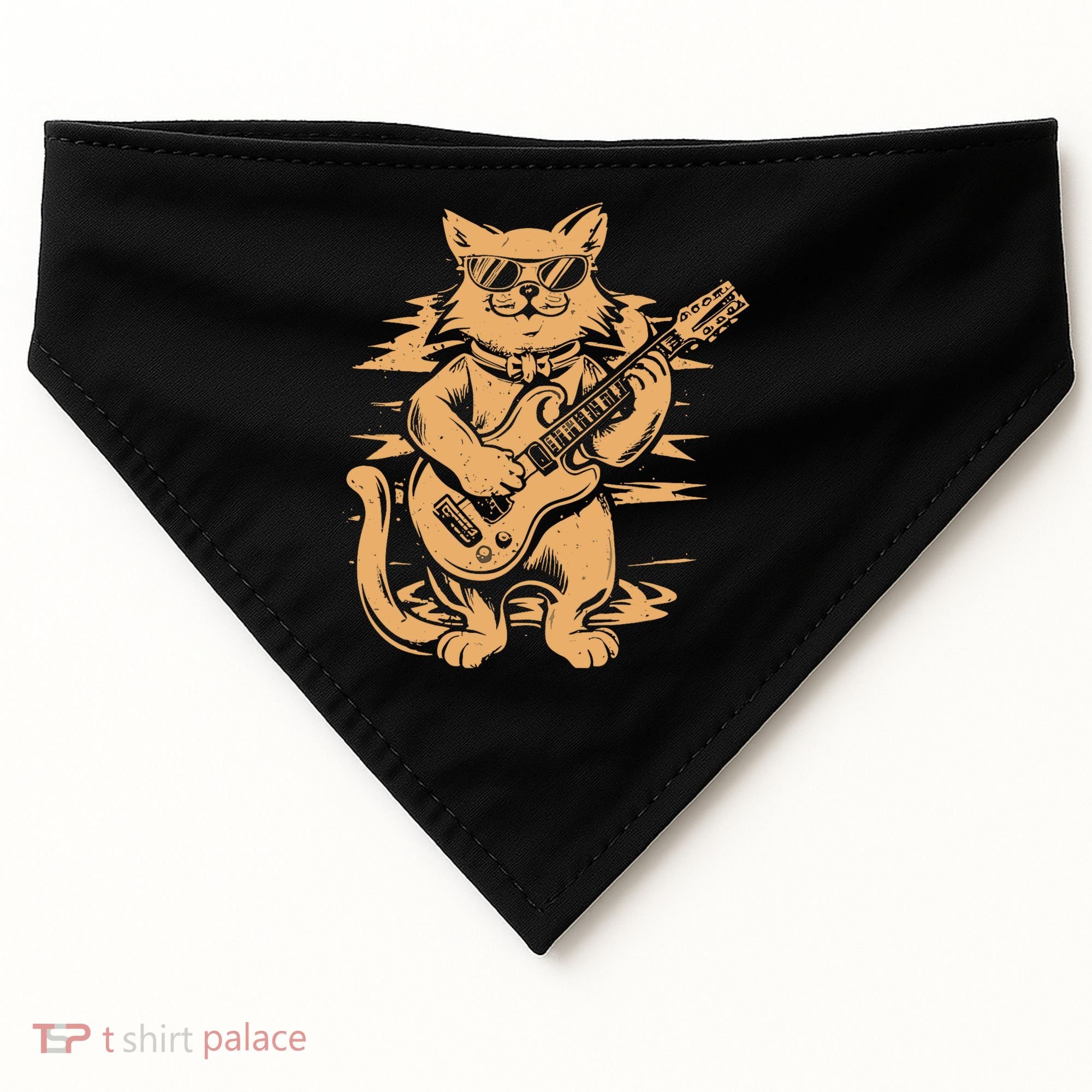 Rock Cat Playing Guitar Rock Kitty Funny Guitar Cat USA-Made Doggie Bandana