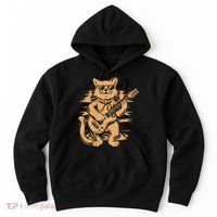 Rock Cat Playing Guitar Rock Kitty Funny Guitar Cat Hoodie thumb 0