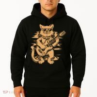 Rock Cat Playing Guitar Rock Kitty Funny Guitar Cat Hoodie thumb 2