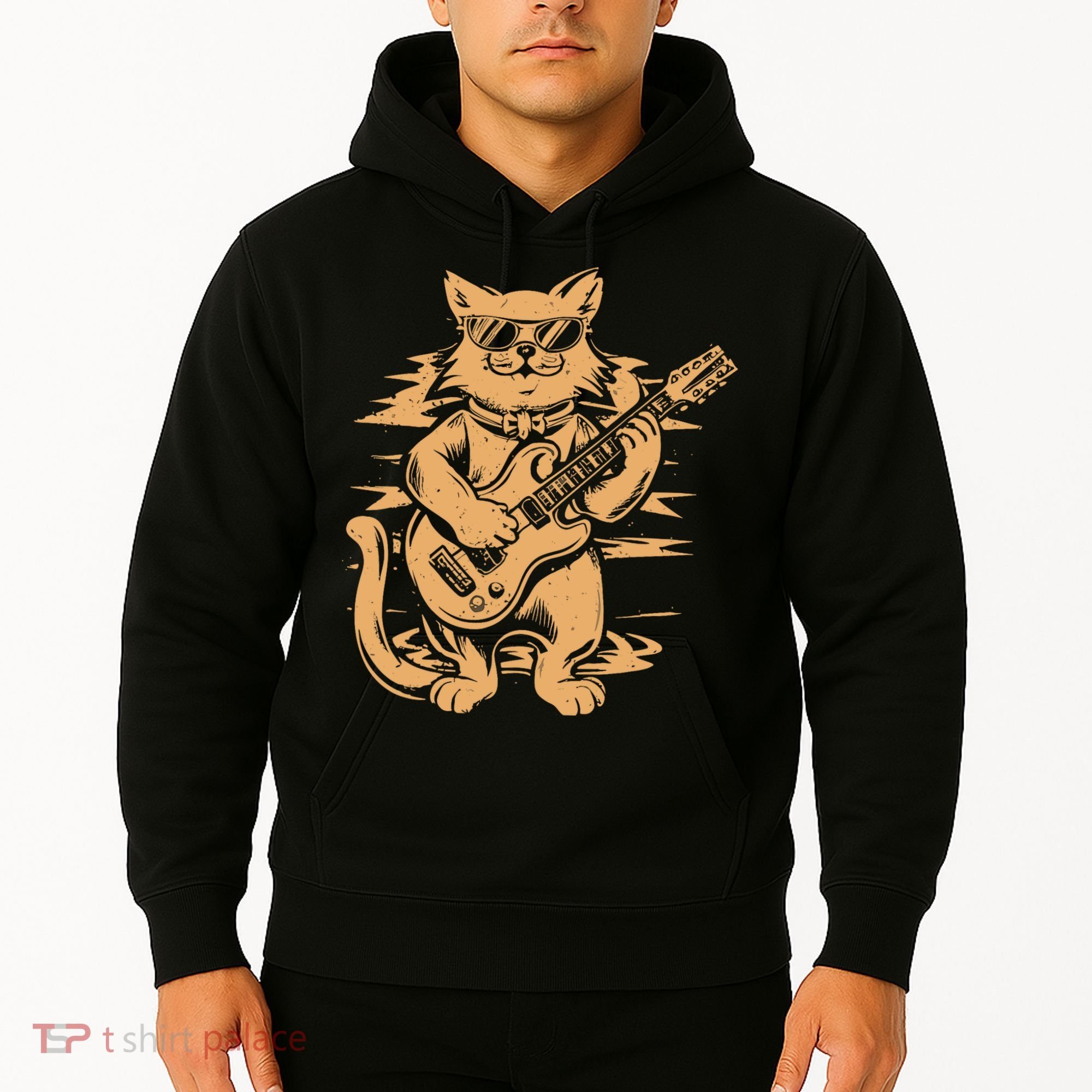 Rock Cat Playing Guitar Rock Kitty Funny Guitar Cat Hoodie