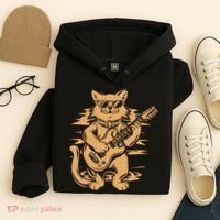 Rock Cat Playing Guitar Rock Kitty Funny Guitar Cat Hoodie thumb 4