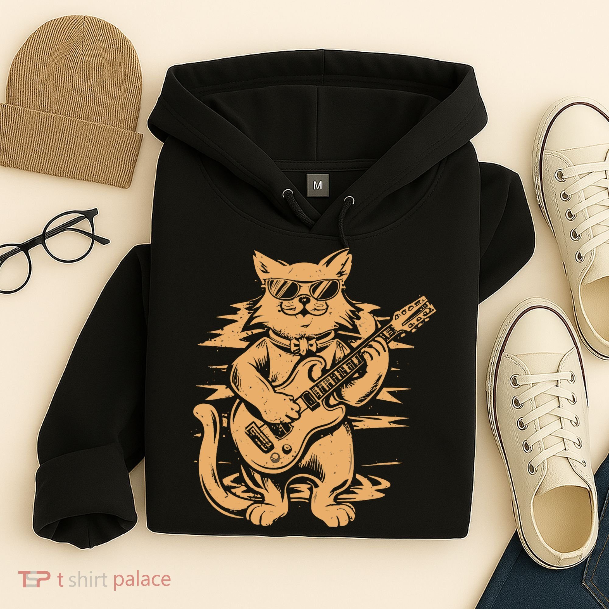 Rock Cat Playing Guitar Rock Kitty Funny Guitar Cat Hoodie