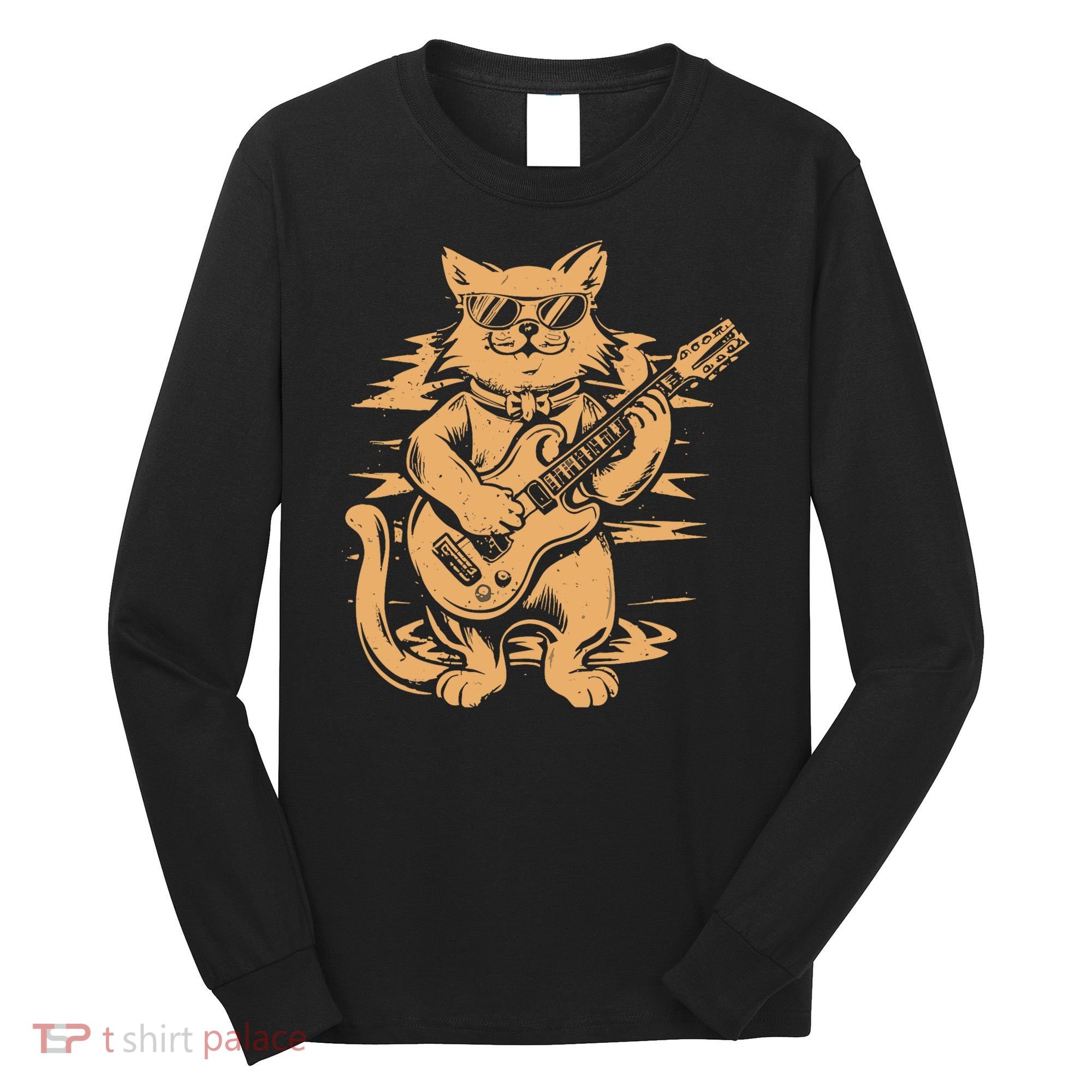 Rock Cat Playing Guitar Rock Kitty Funny Guitar Cat Long Sleeve Shirt
