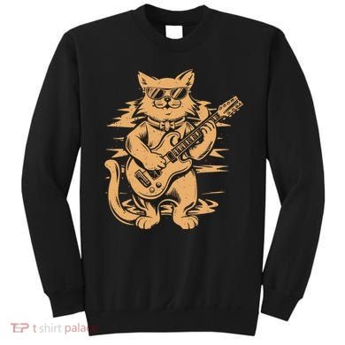 Rock Cat Playing Guitar Rock Kitty Funny Guitar Cat Sweatshirt