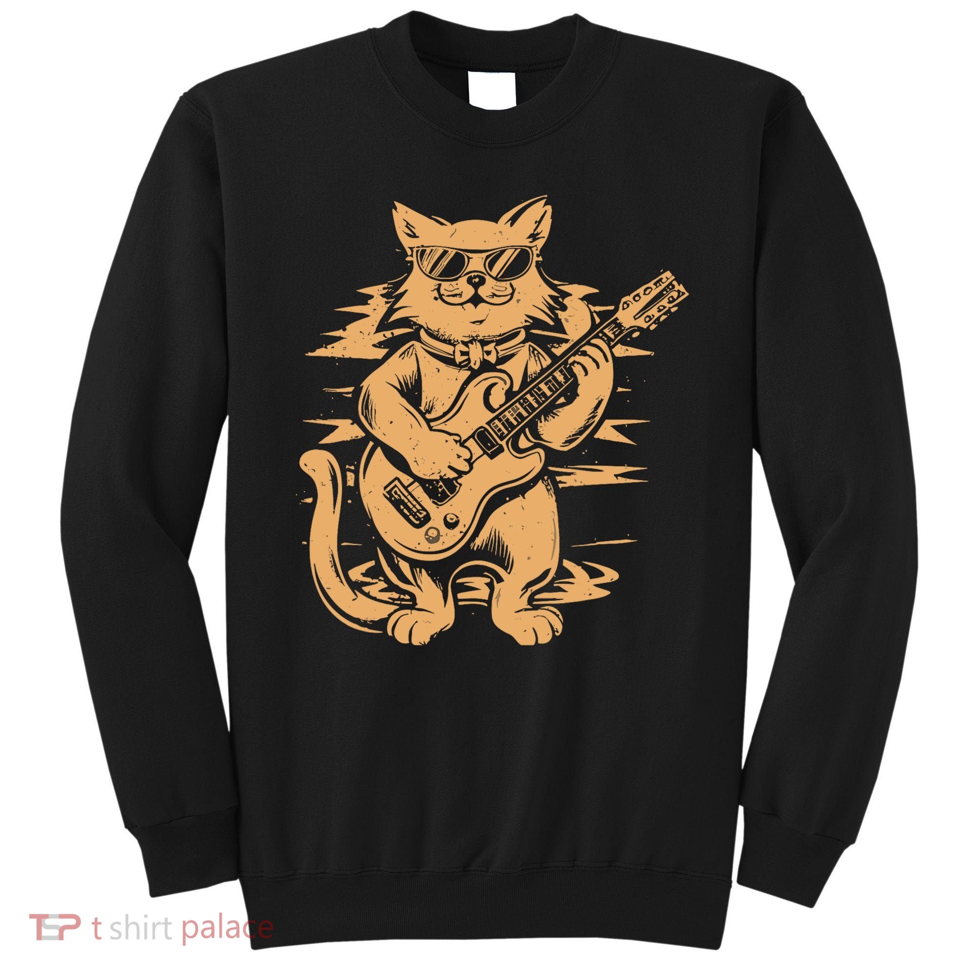 Rock Cat Playing Guitar Rock Kitty Funny Guitar Cat Sweatshirt