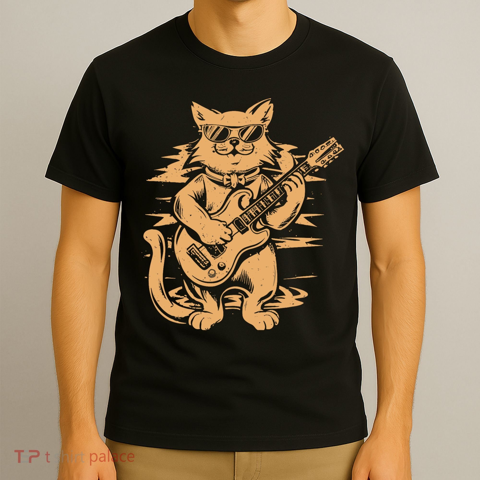 Rock Cat Playing Guitar Rock Kitty Funny Guitar Cat T-Shirt
