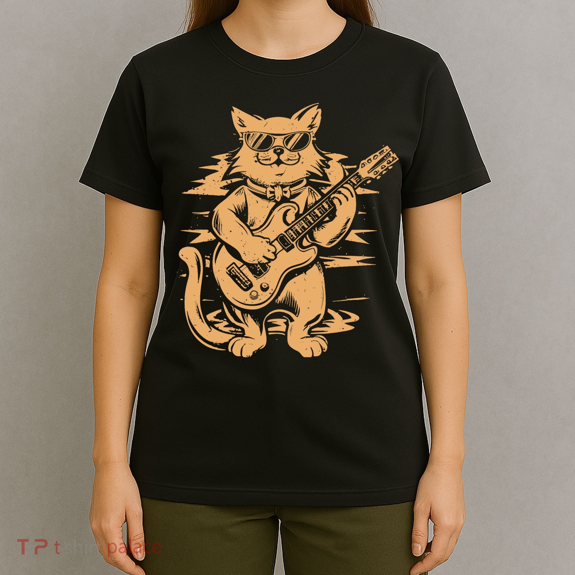 Rock Cat Playing Guitar Rock Kitty Funny Guitar Cat T-Shirt