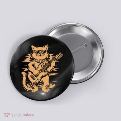 Rock Cat Playing Guitar Rock Kitty Funny Guitar Cat Button