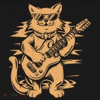 Rock Cat Playing Guitar Rock Kitty Funny Guitar Cat Button thumb 1