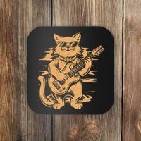 Rock Cat Playing Guitar Rock Kitty Funny Guitar Cat Coaster thumb 0