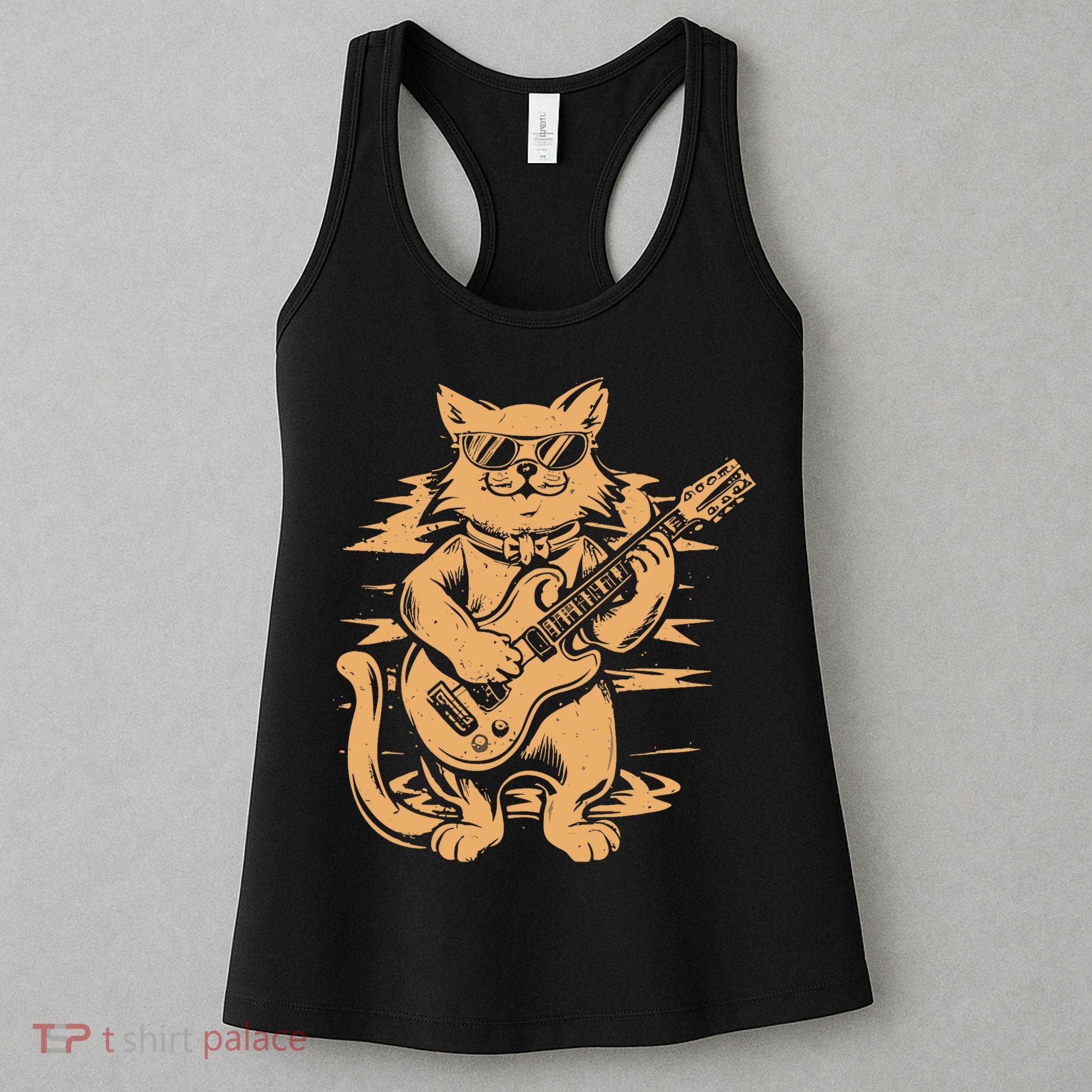 Rock Cat Playing Guitar Rock Kitty Funny Guitar Cat Women's Tank Top