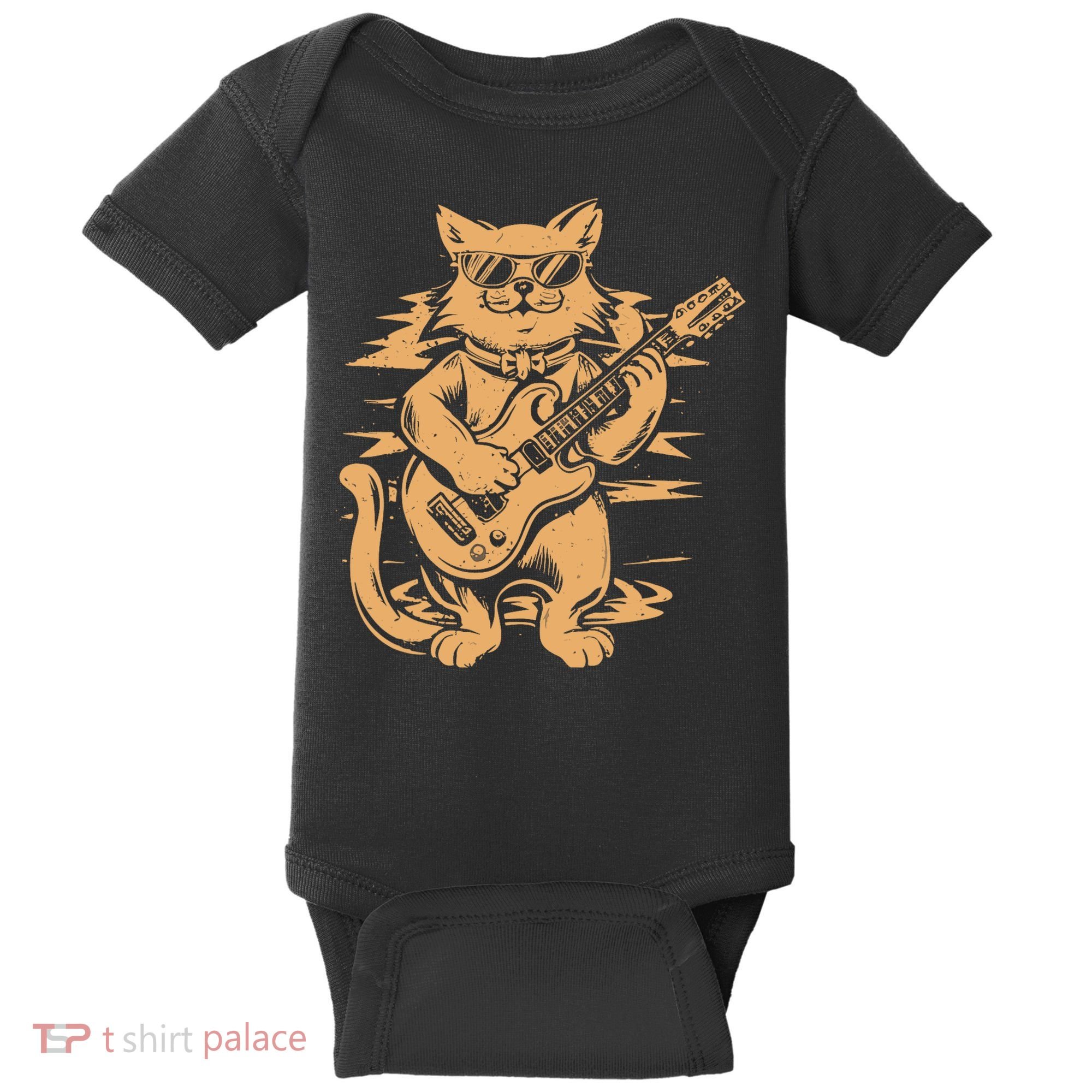 Rock Cat Playing Guitar Rock Kitty Funny Guitar Cat Baby Bodysuit