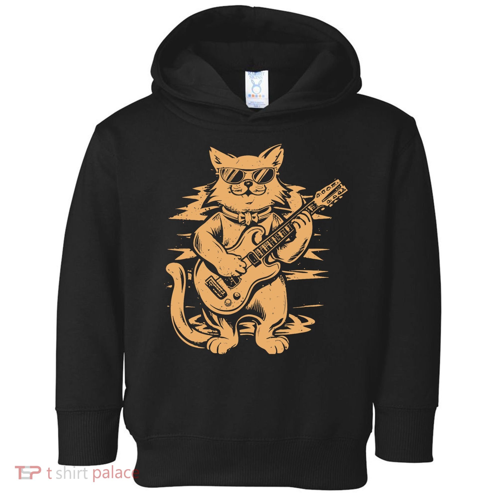 Rock Cat Playing Guitar Rock Kitty Funny Guitar Cat Toddler Hoodie