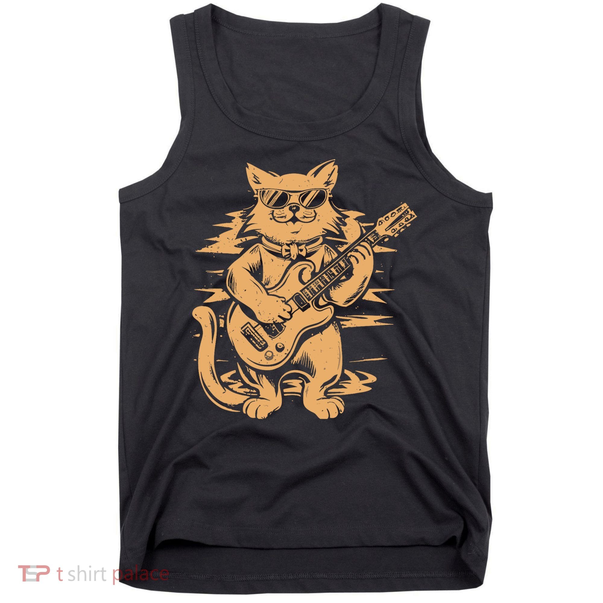 Rock Cat Playing Guitar Rock Kitty Funny Guitar Cat Tank Top