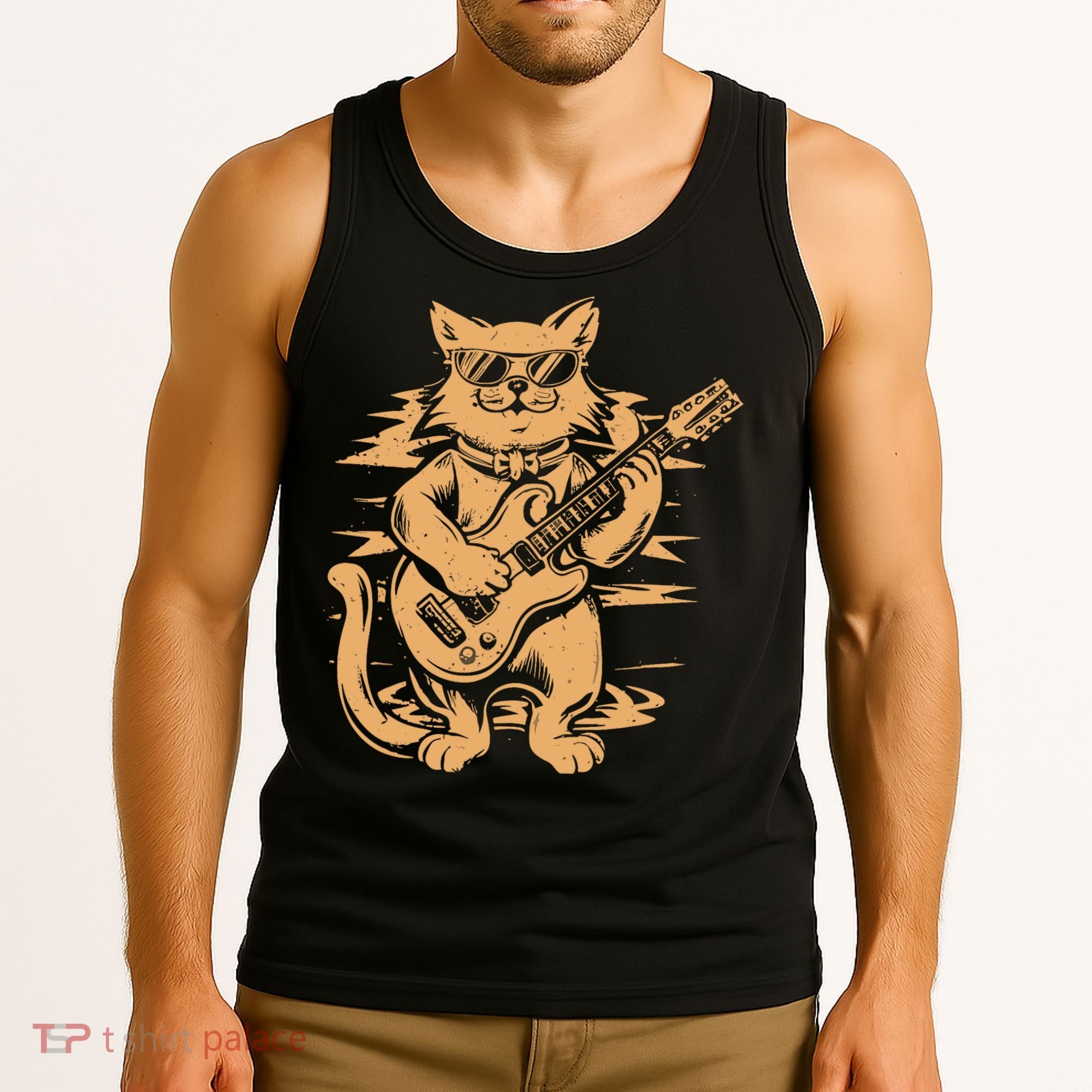 Rock Cat Playing Guitar Rock Kitty Funny Guitar Cat Tank Top