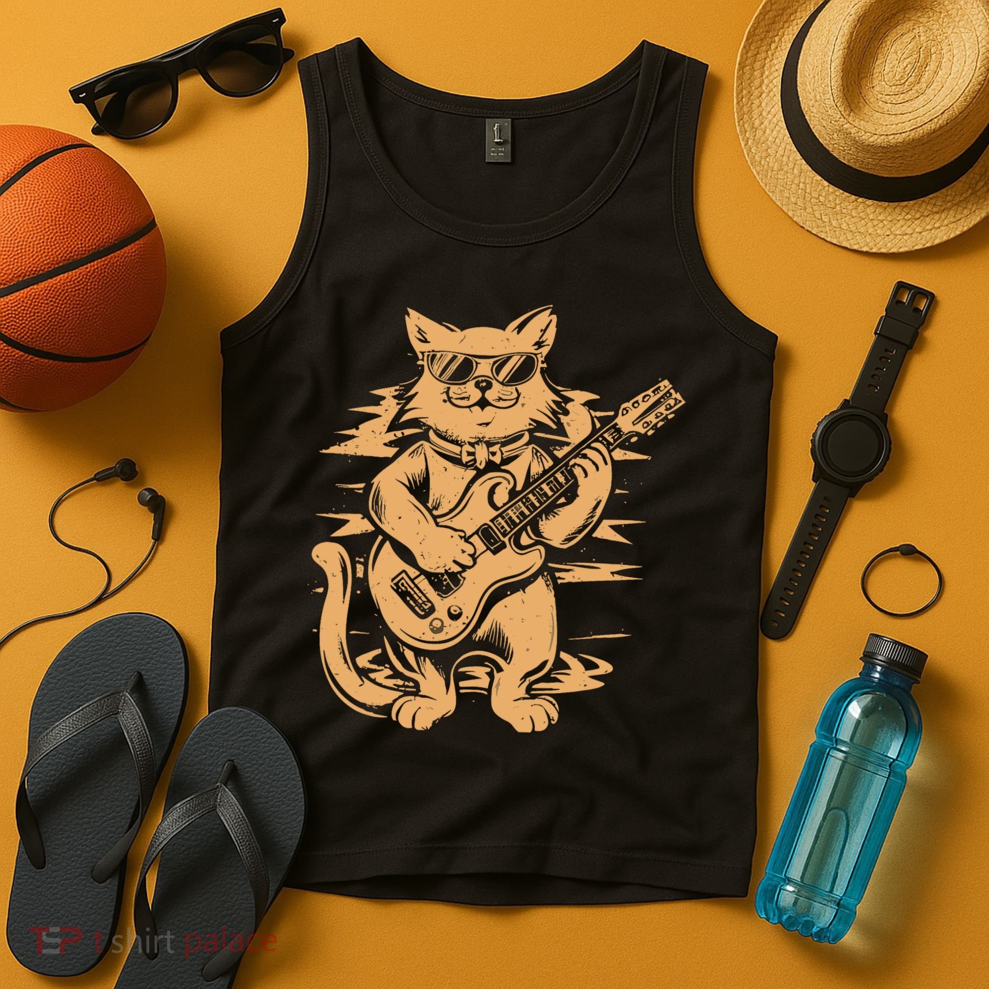 Rock Cat Playing Guitar Rock Kitty Funny Guitar Cat Tank Top