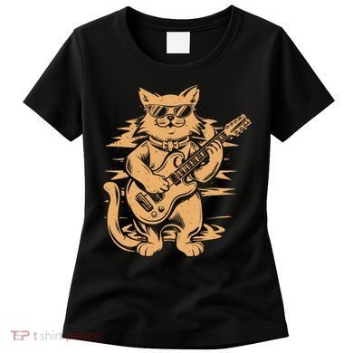 Rock Cat Playing Guitar Rock Kitty Funny Guitar Cat Women's T-Shirt