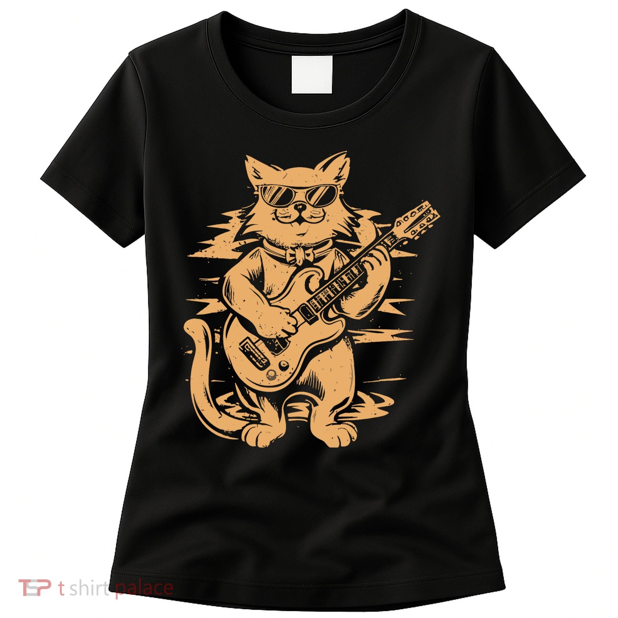 Rock Cat Playing Guitar Rock Kitty Funny Guitar Cat Women's T-Shirt
