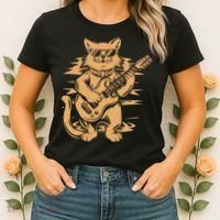 Rock Cat Playing Guitar Rock Kitty Funny Guitar Cat Women's T-Shirt thumb 2