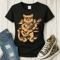Rock Cat Playing Guitar Rock Kitty Funny Guitar Cat Women's T-Shirt thumb 3