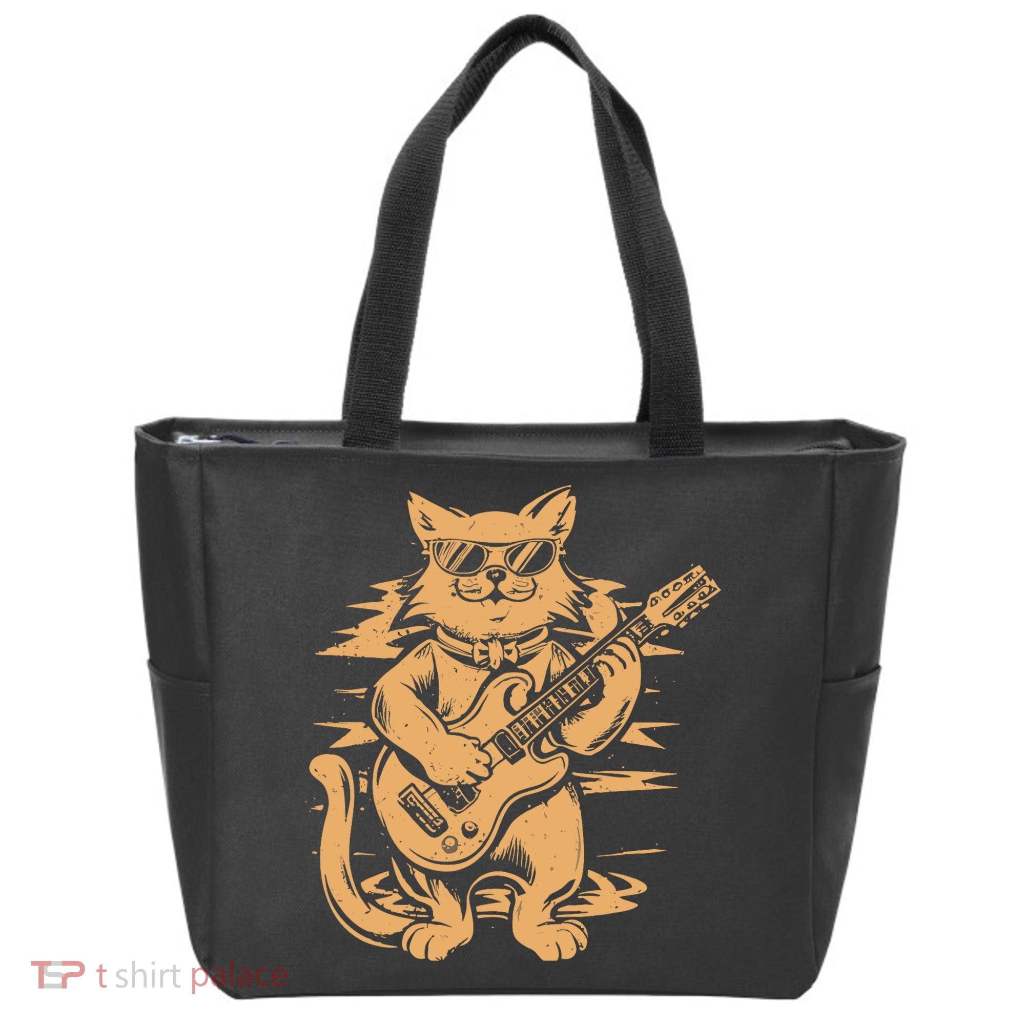 Rock Cat Playing Guitar Rock Kitty Funny Guitar Cat Tote Bag
