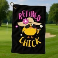 Retired Chick Pension Vacation Pensioner Retirement Chicken Gift Golf Towel thumb 1