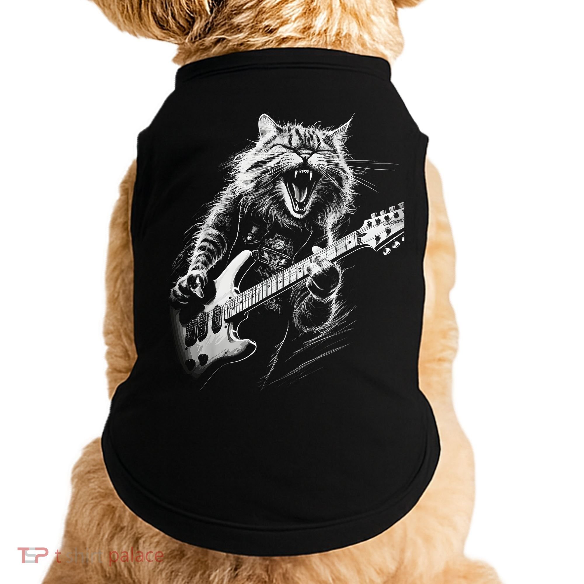 Rock Cat Playing Guitar Funny Guitar Cat Doggie Tank