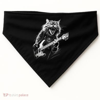Rock Cat Playing Guitar Funny Guitar Cat USA-Made Doggie Bandana