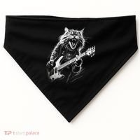 Rock Cat Playing Guitar Funny Guitar Cat USA-Made Doggie Bandana thumb 0