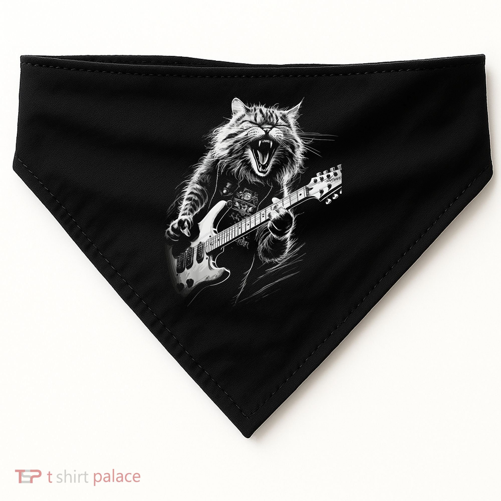 Rock Cat Playing Guitar Funny Guitar Cat USA-Made Doggie Bandana