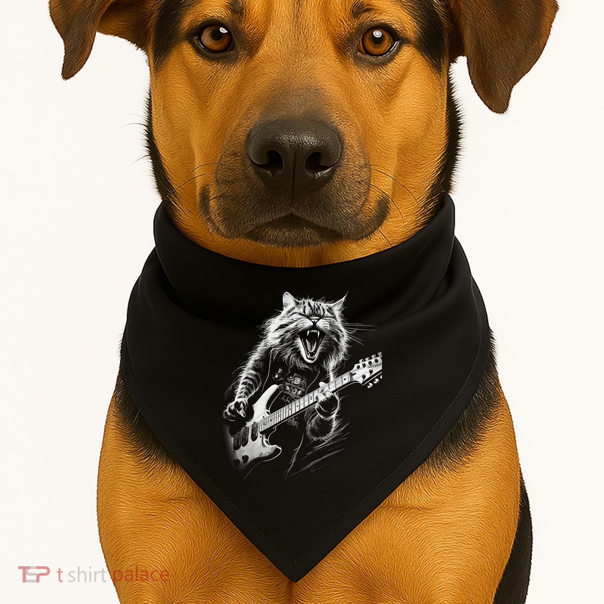 Rock Cat Playing Guitar Funny Guitar Cat USA-Made Doggie Bandana