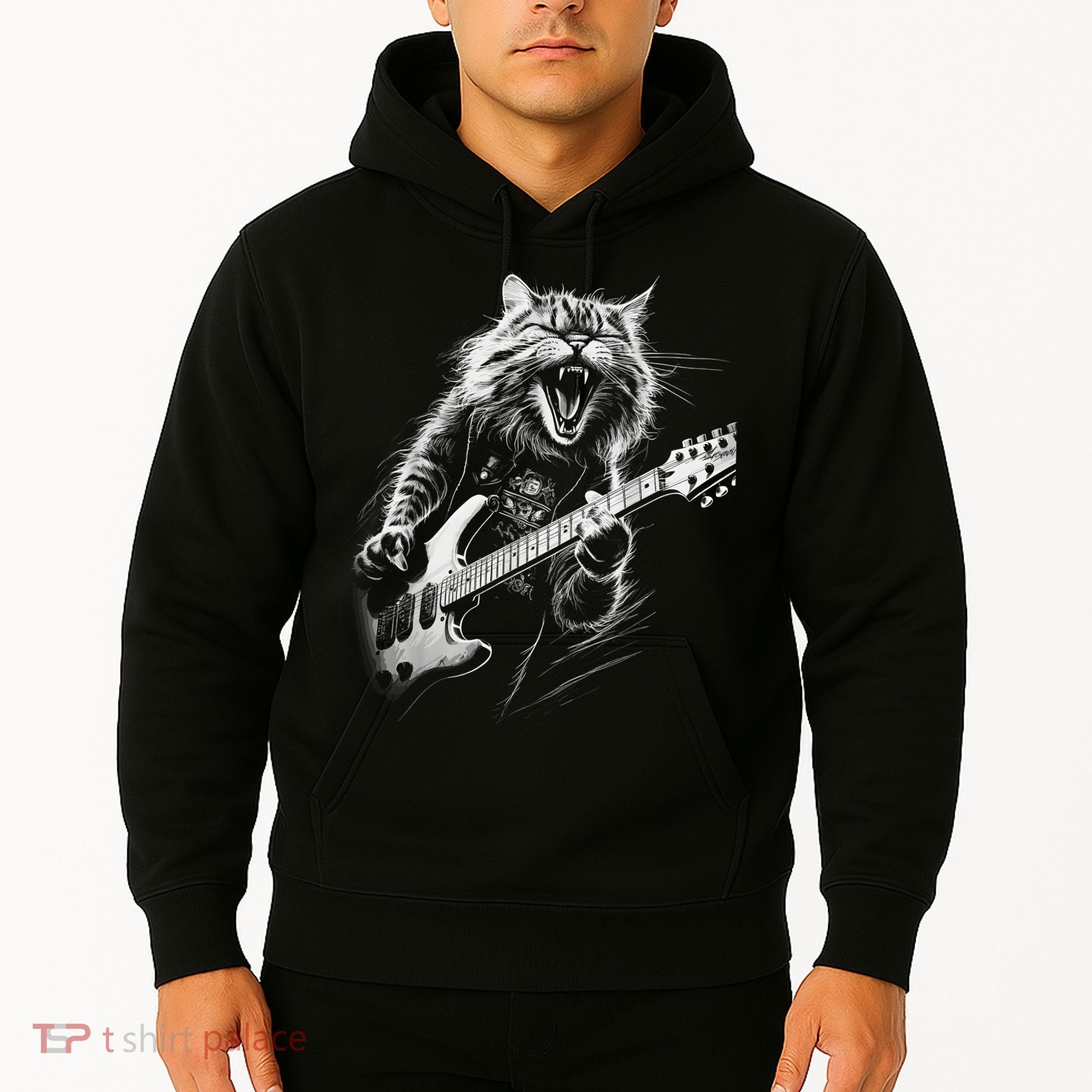 Rock Cat Playing Guitar Funny Guitar Cat Hoodie